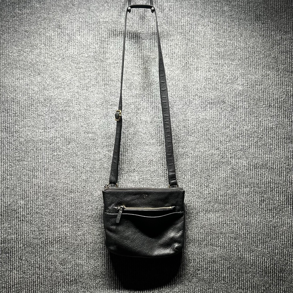 Fossil‎ Leather Tessa Crossbody Shoulder Bag Black Pebbled Adjustable Strap Boho